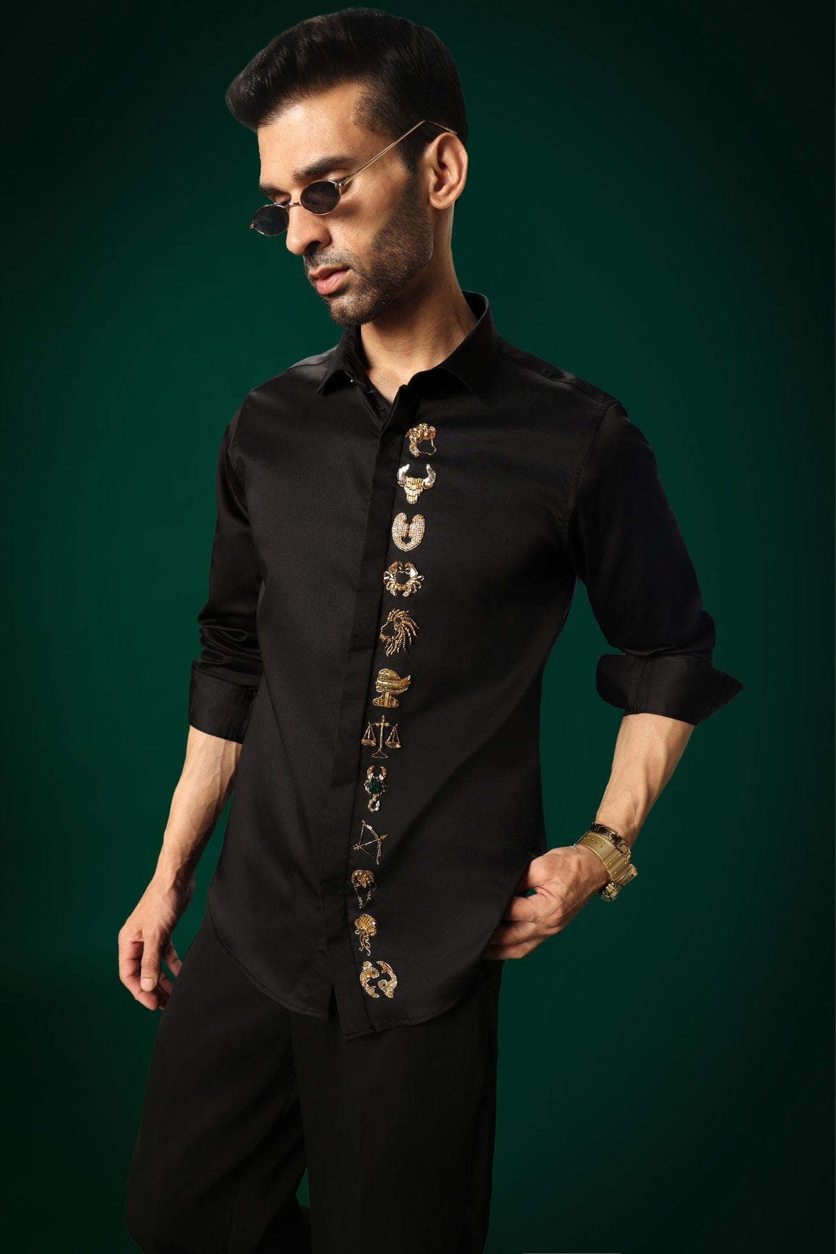 Zodiac Signs - Hand Embroidered Designer Shirt - Black