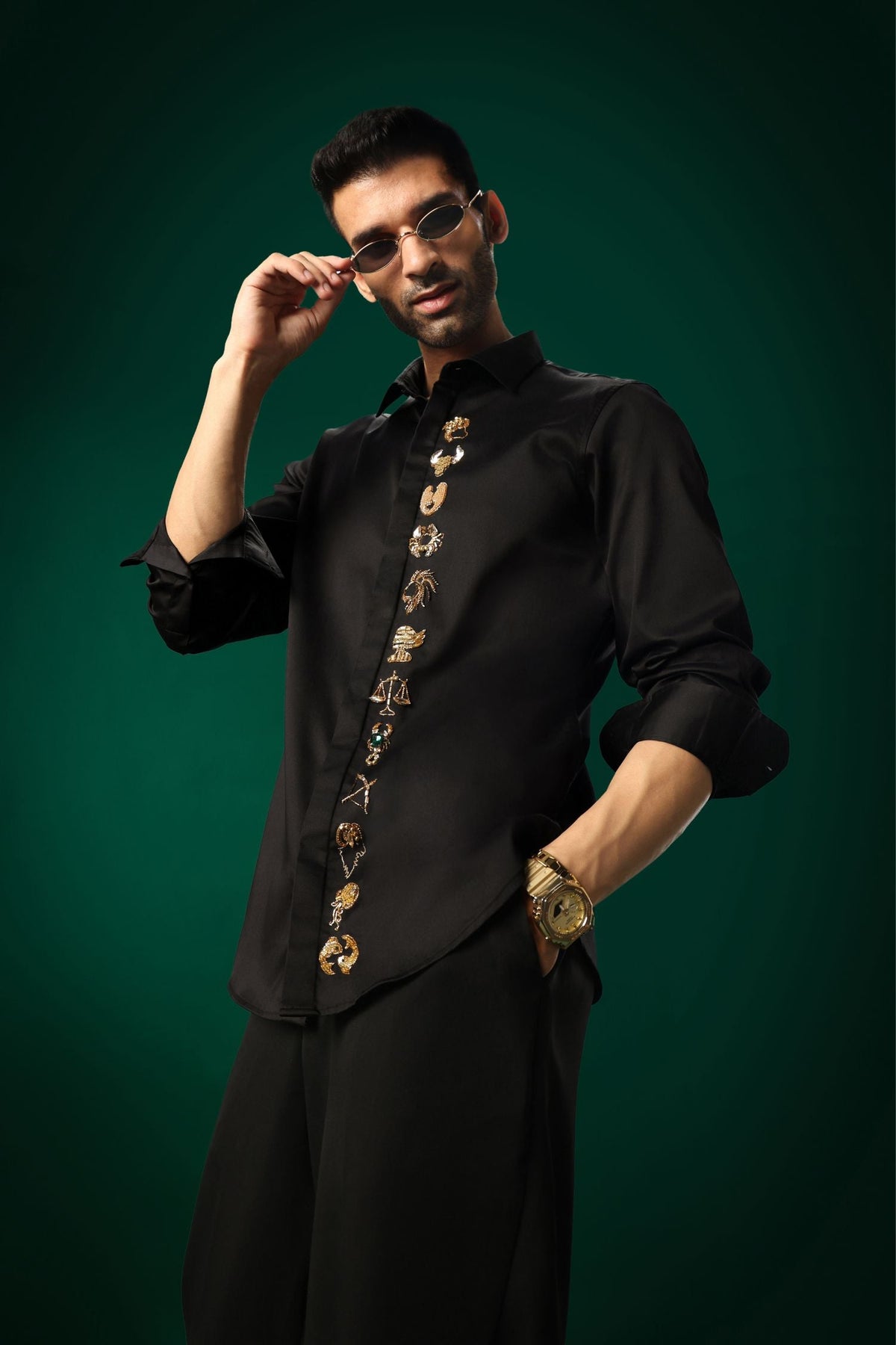 Zodiac Signs - Hand Embroidered Designer Shirt - Black