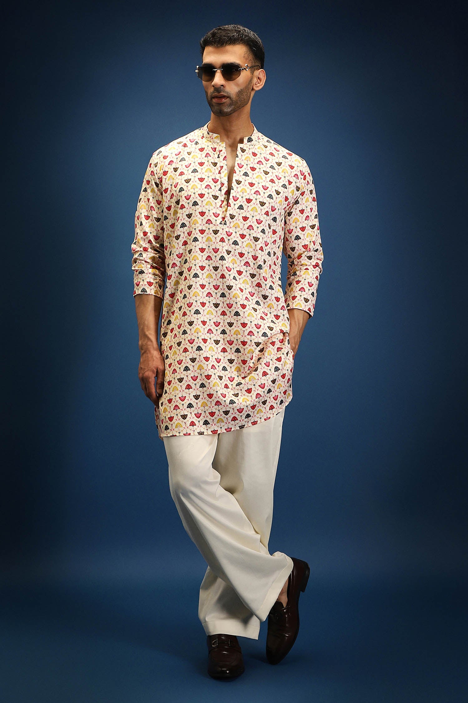 Rokoko Print Kurta - Ivory