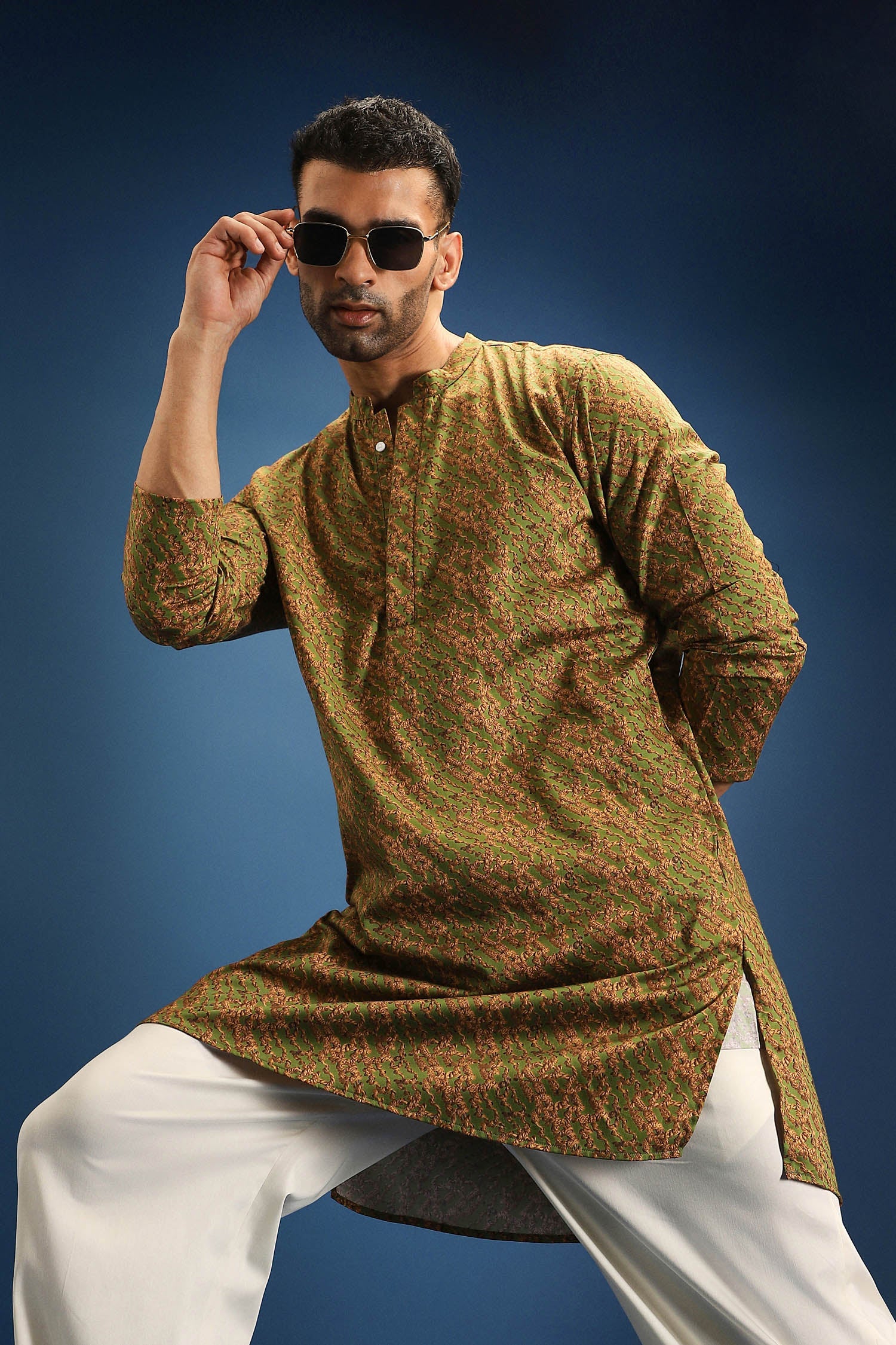 Enlace Print Kurta - Green