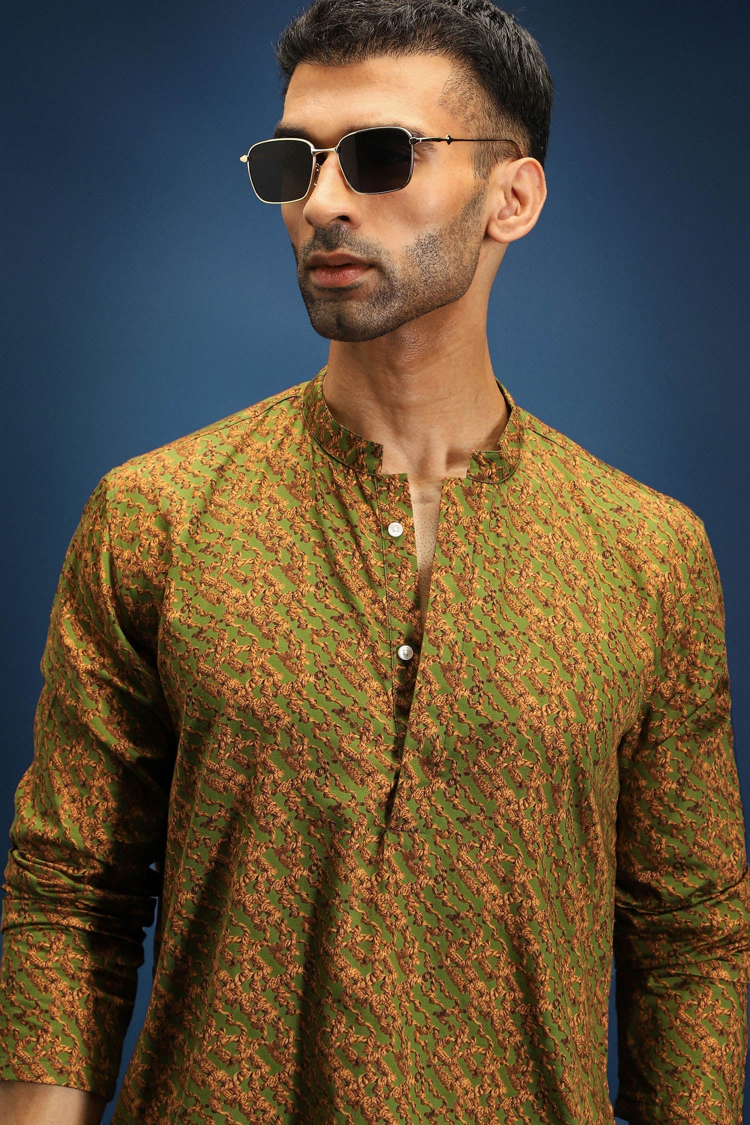 Enlace Print Kurta - Green