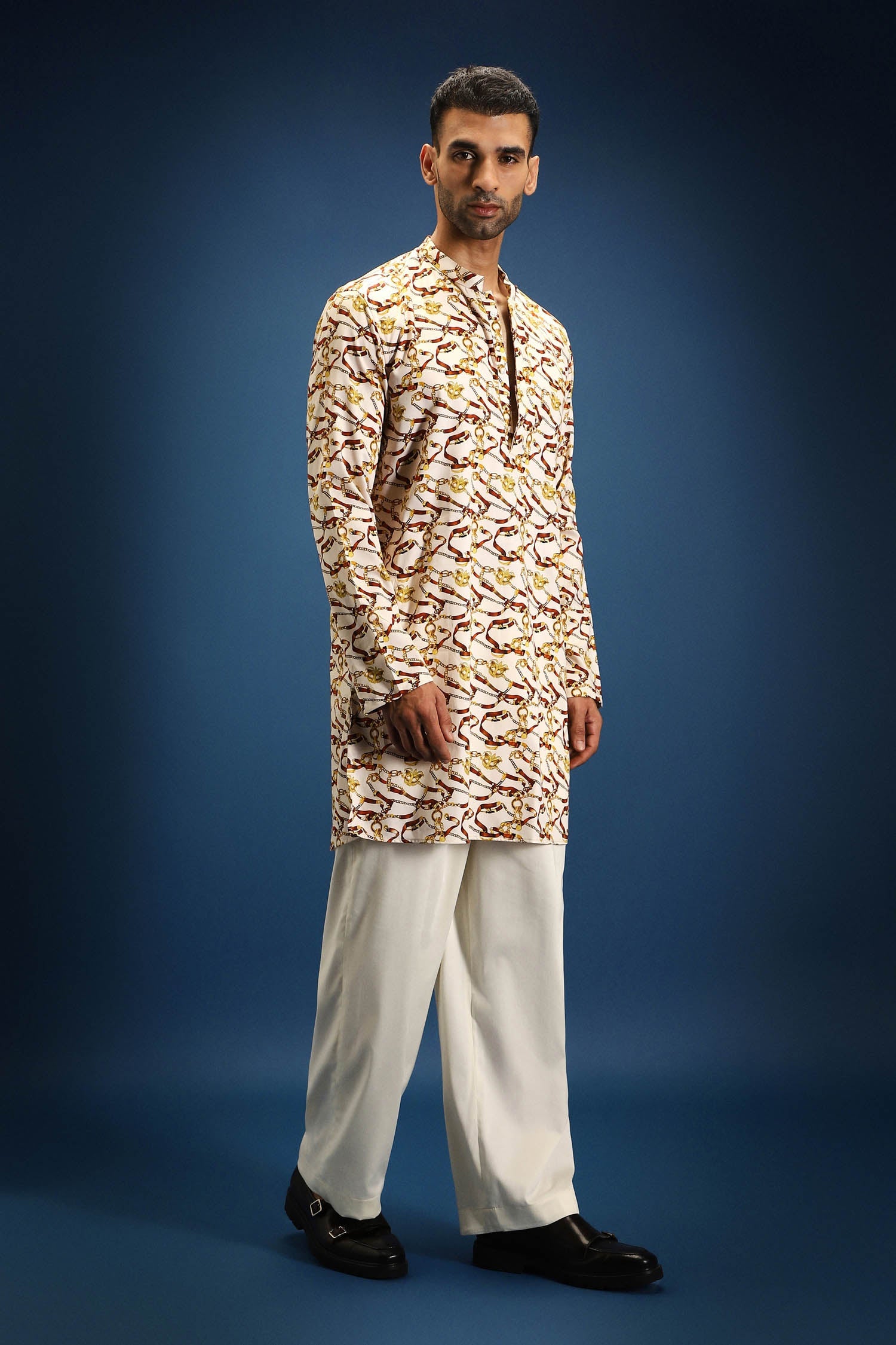 Bond Print Kurta - Ivory