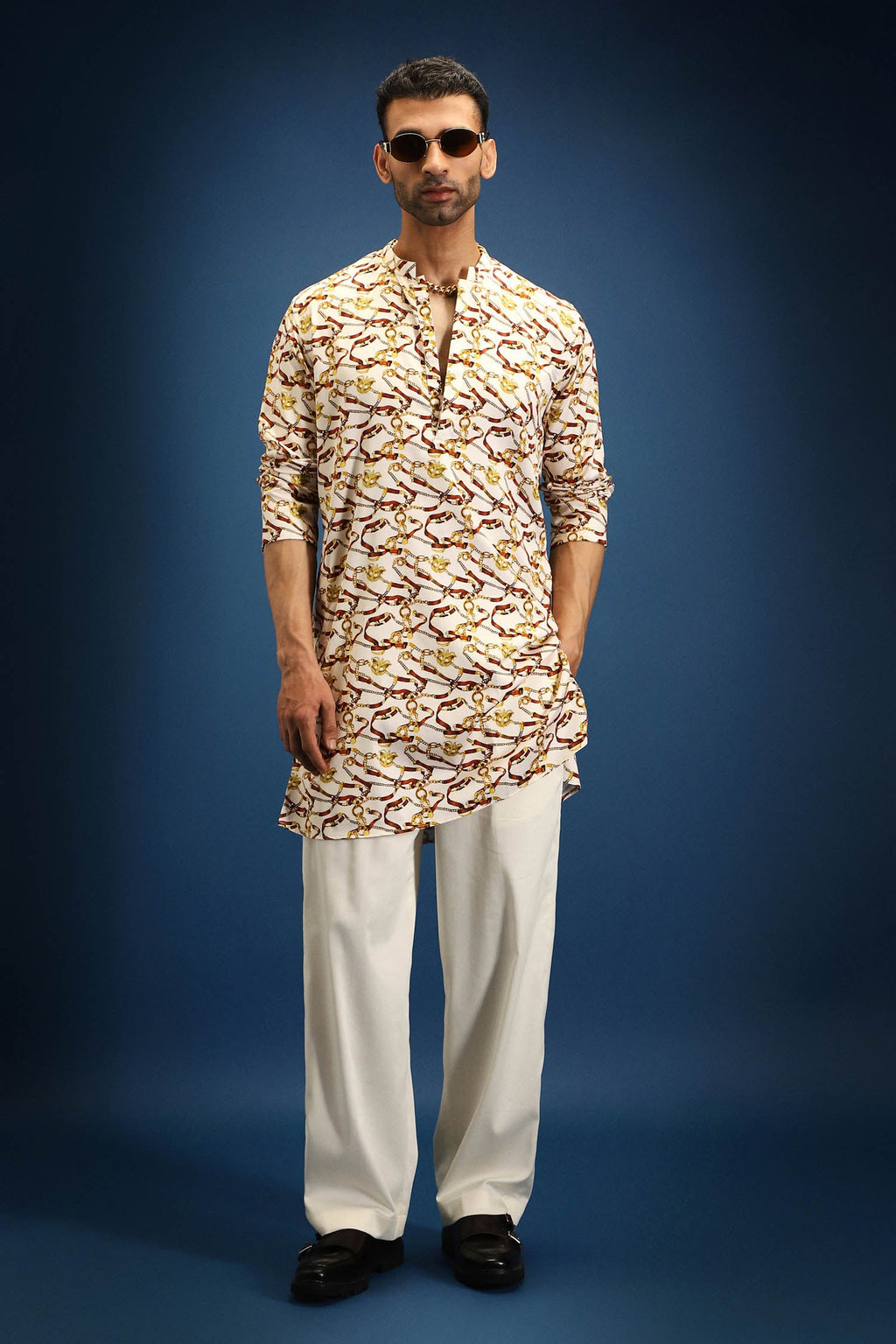 Bond Print Kurta - Ivory