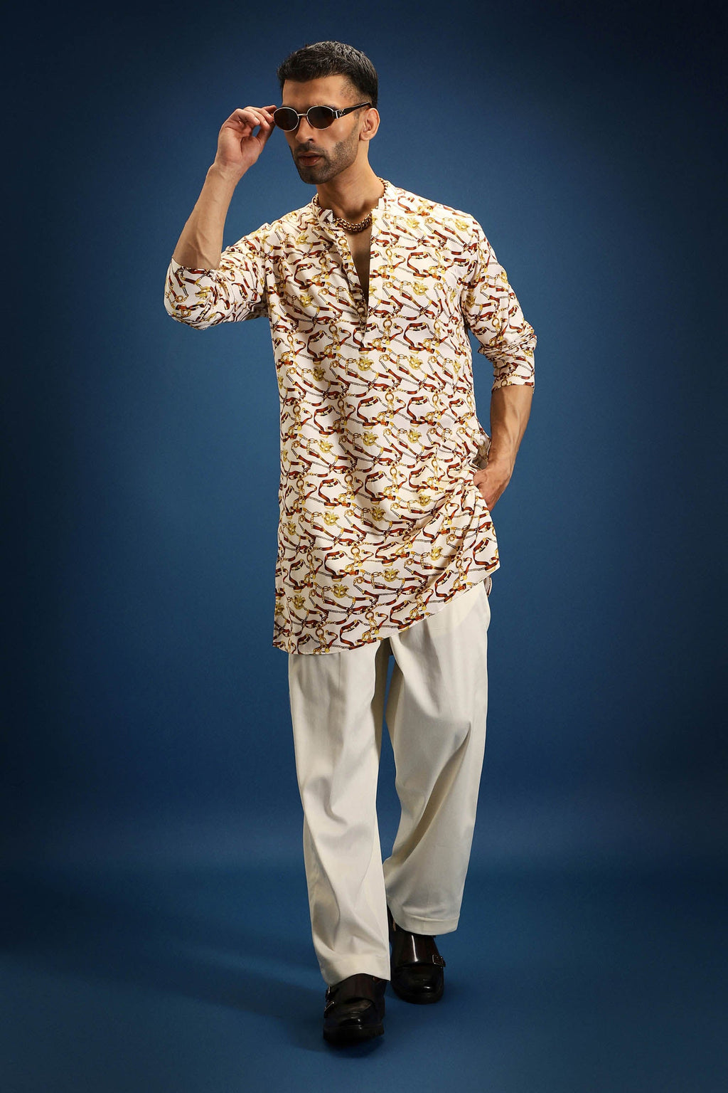 Bond Print Kurta - Ivory