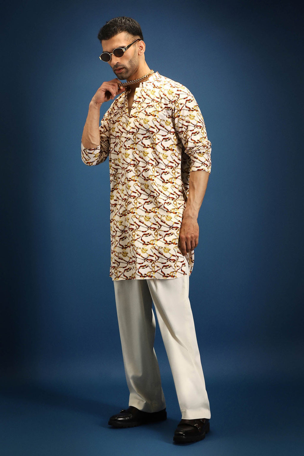 Bond Print Kurta - Ivory