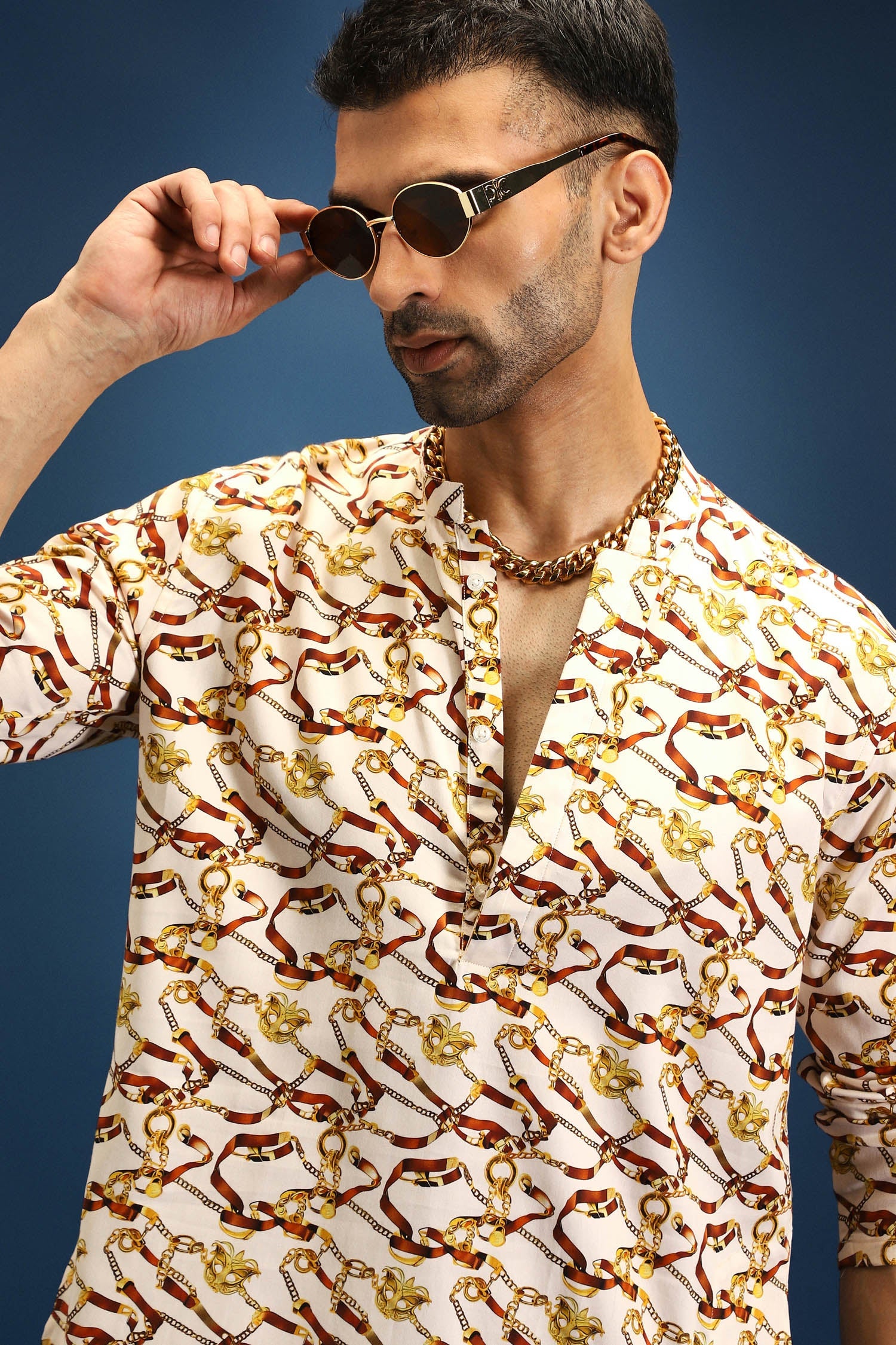 Bond Print Kurta - Ivory