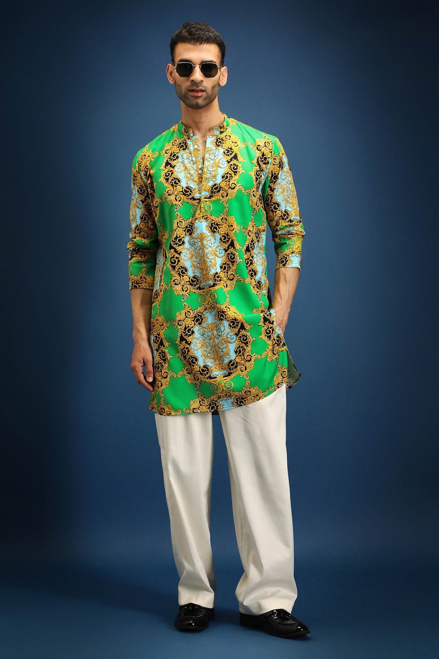 Medusa print kurta - Green