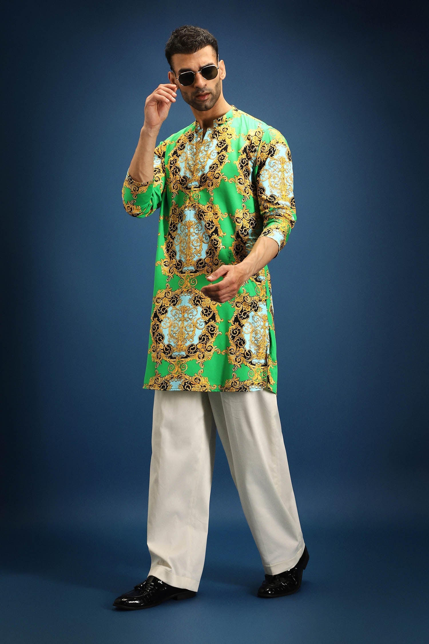 Medusa print kurta - Green