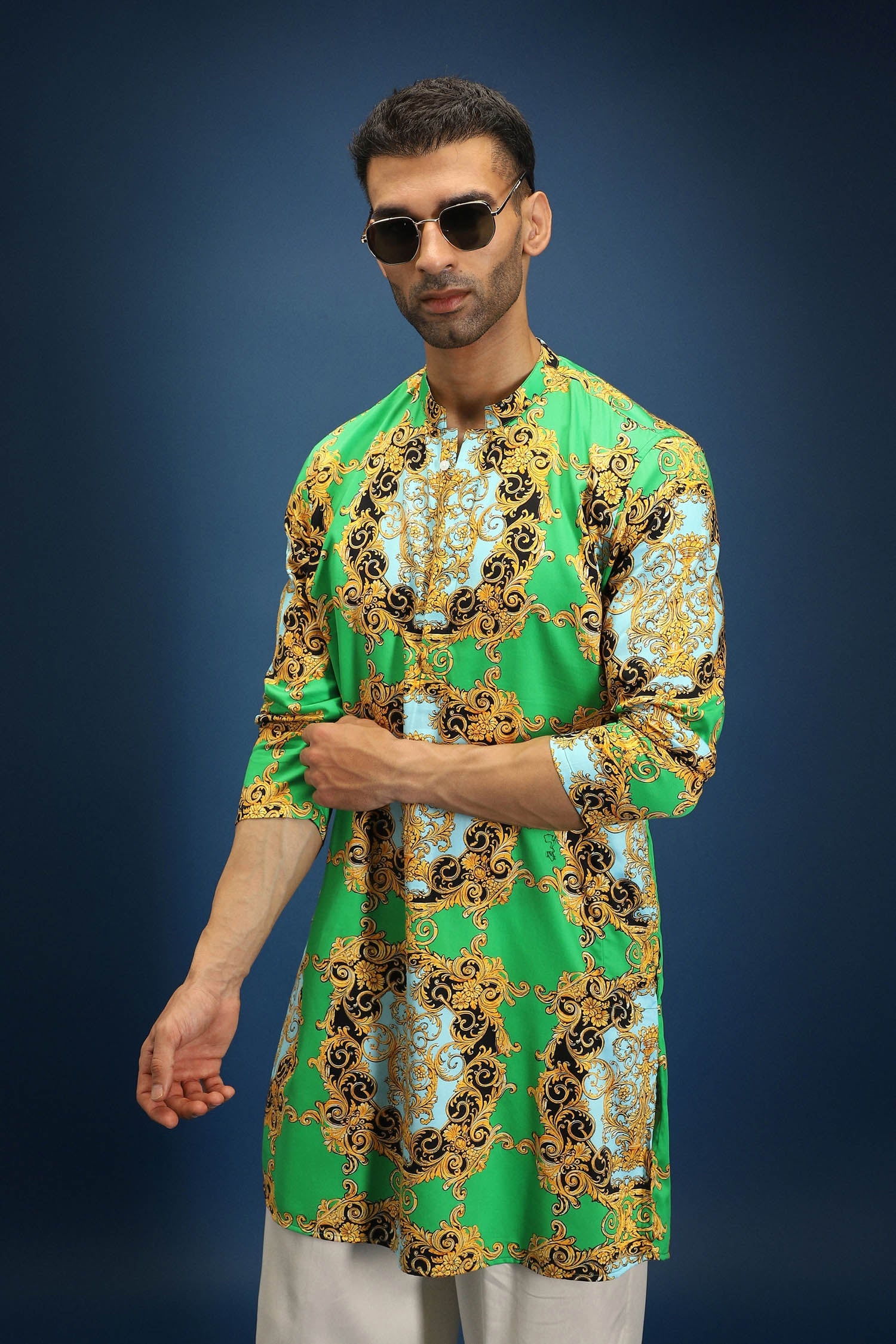 Medusa print kurta - Green