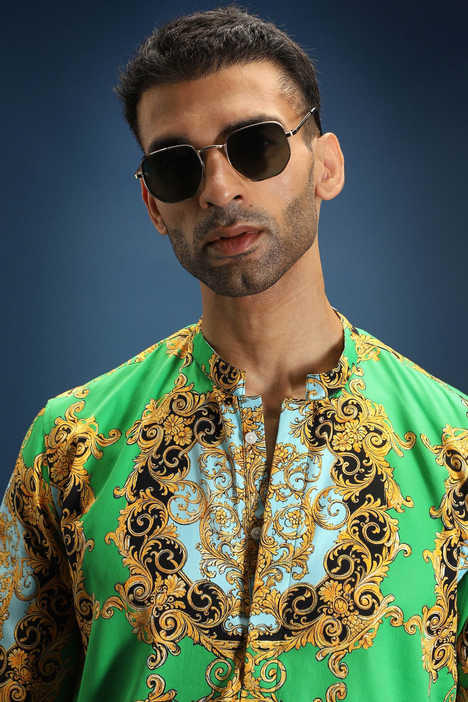 Medusa print kurta - Green