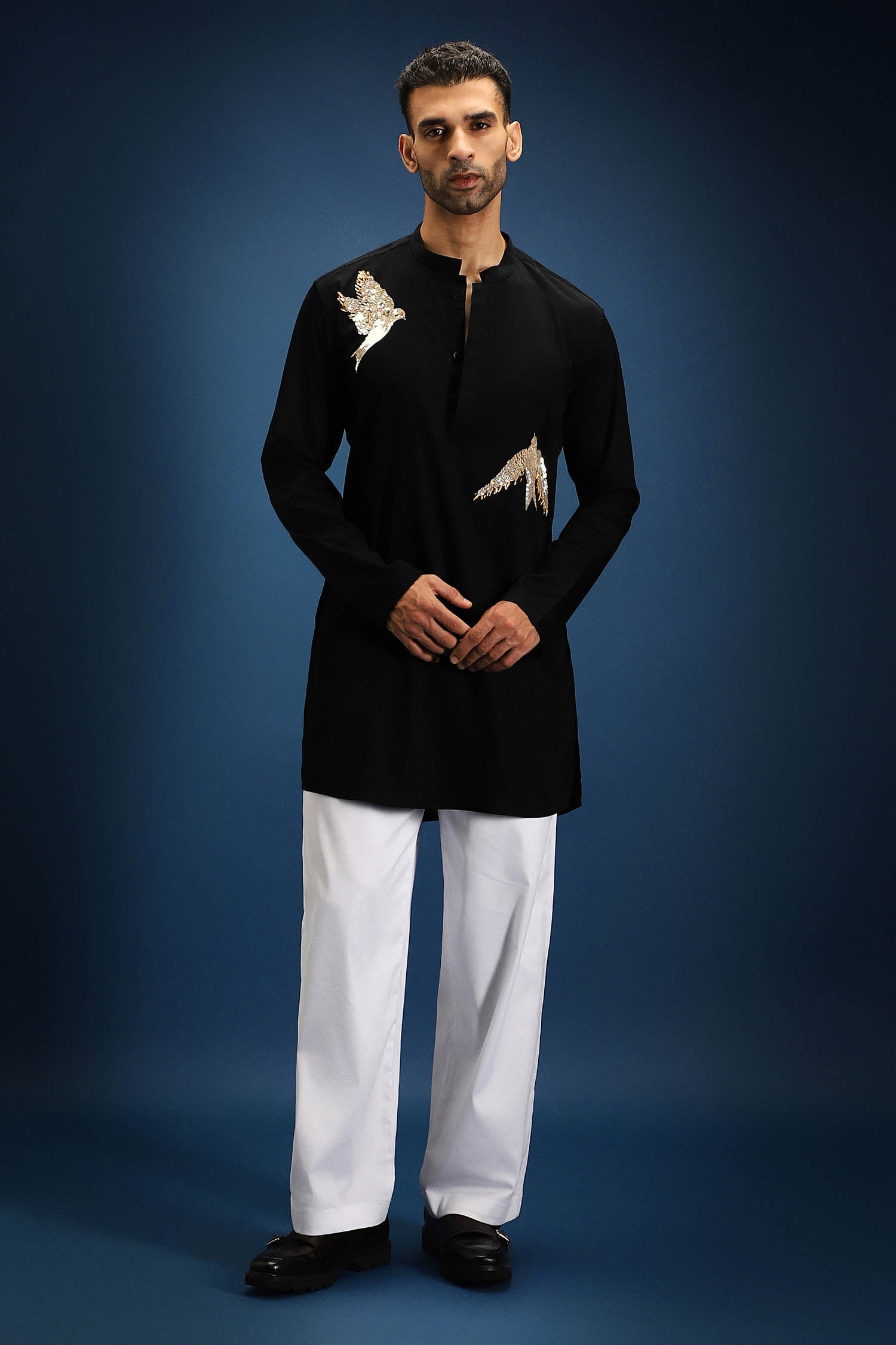 Nestling(Bird)- Hand Embroidered Designer Kurta - Black