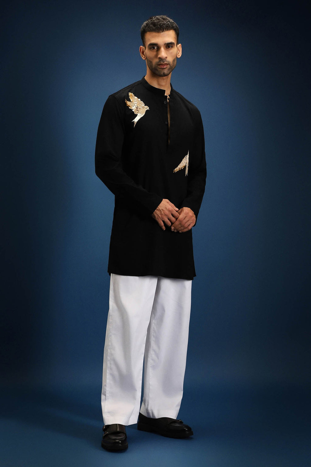 Nestling(Bird)- Hand Embroidered Designer Kurta - Black