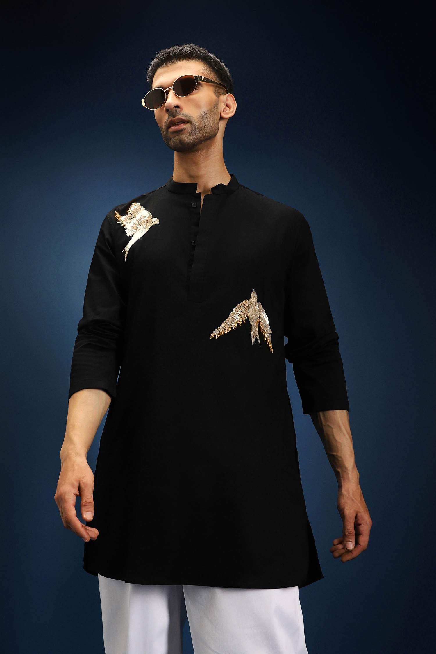 Nestling(Bird)- Hand Embroidered Designer Kurta - Black
