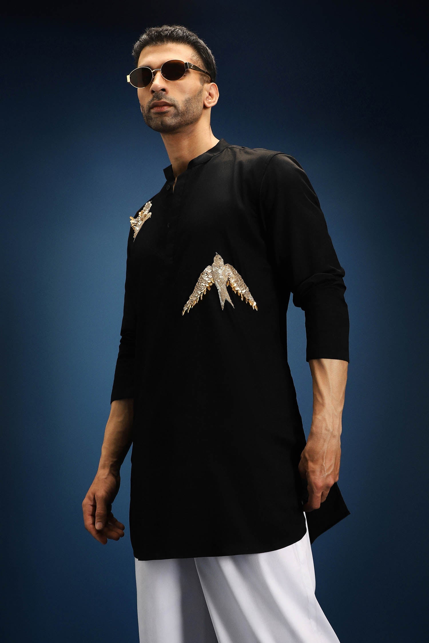 Nestling(Bird)- Hand Embroidered Designer Kurta - Black