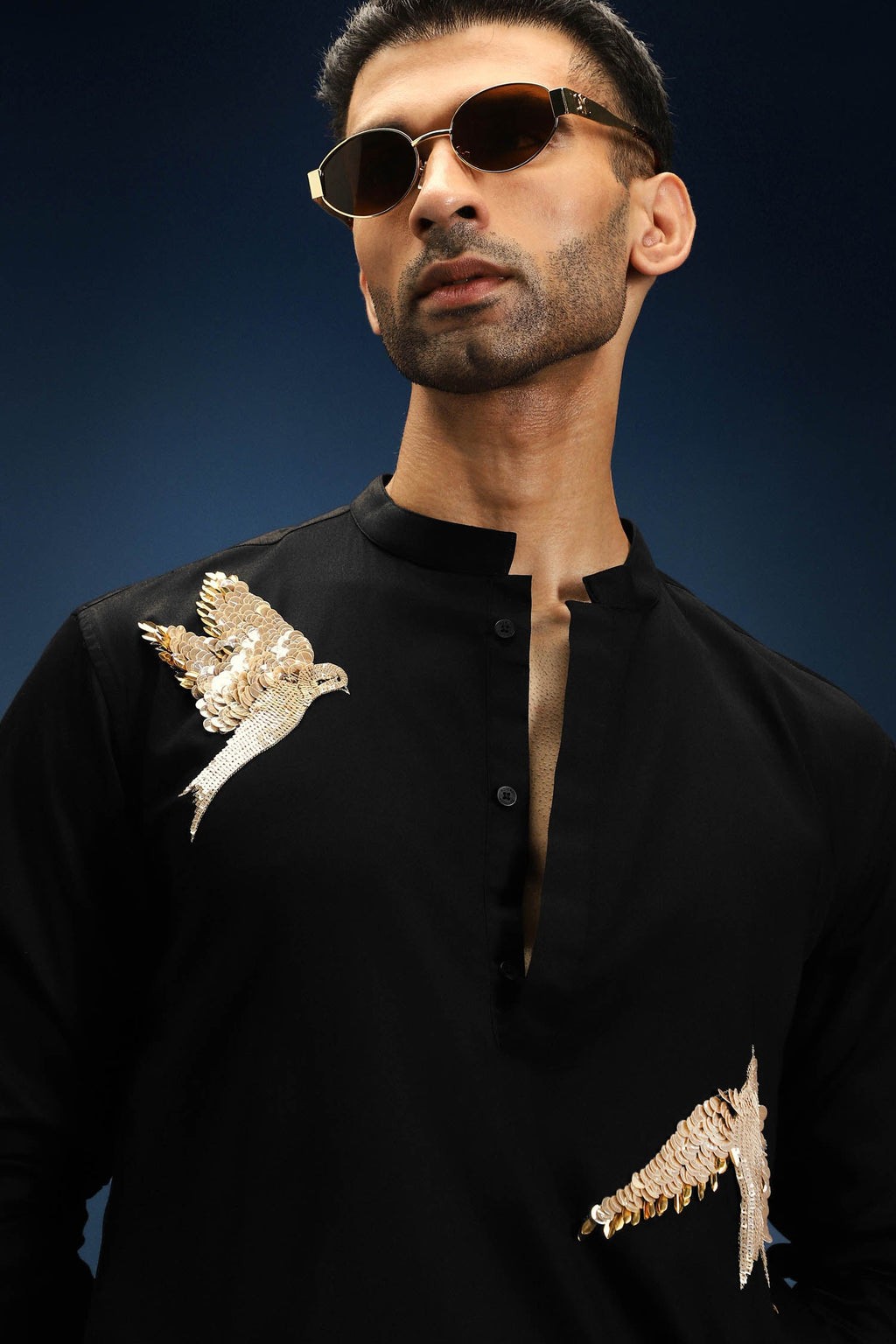 Nestling(Bird)- Hand Embroidered Designer Kurta - Black