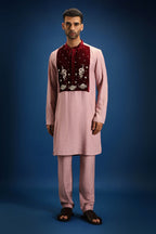 Gulnaar Elegance Velvet Patch Kurta - Pink