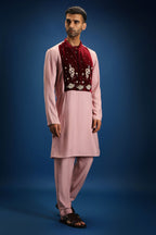 Gulnaar Elegance Velvet Patch Kurta - Pink