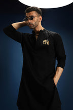 Yanai Kurta - Hand Embroidered Designer Kurta - Black