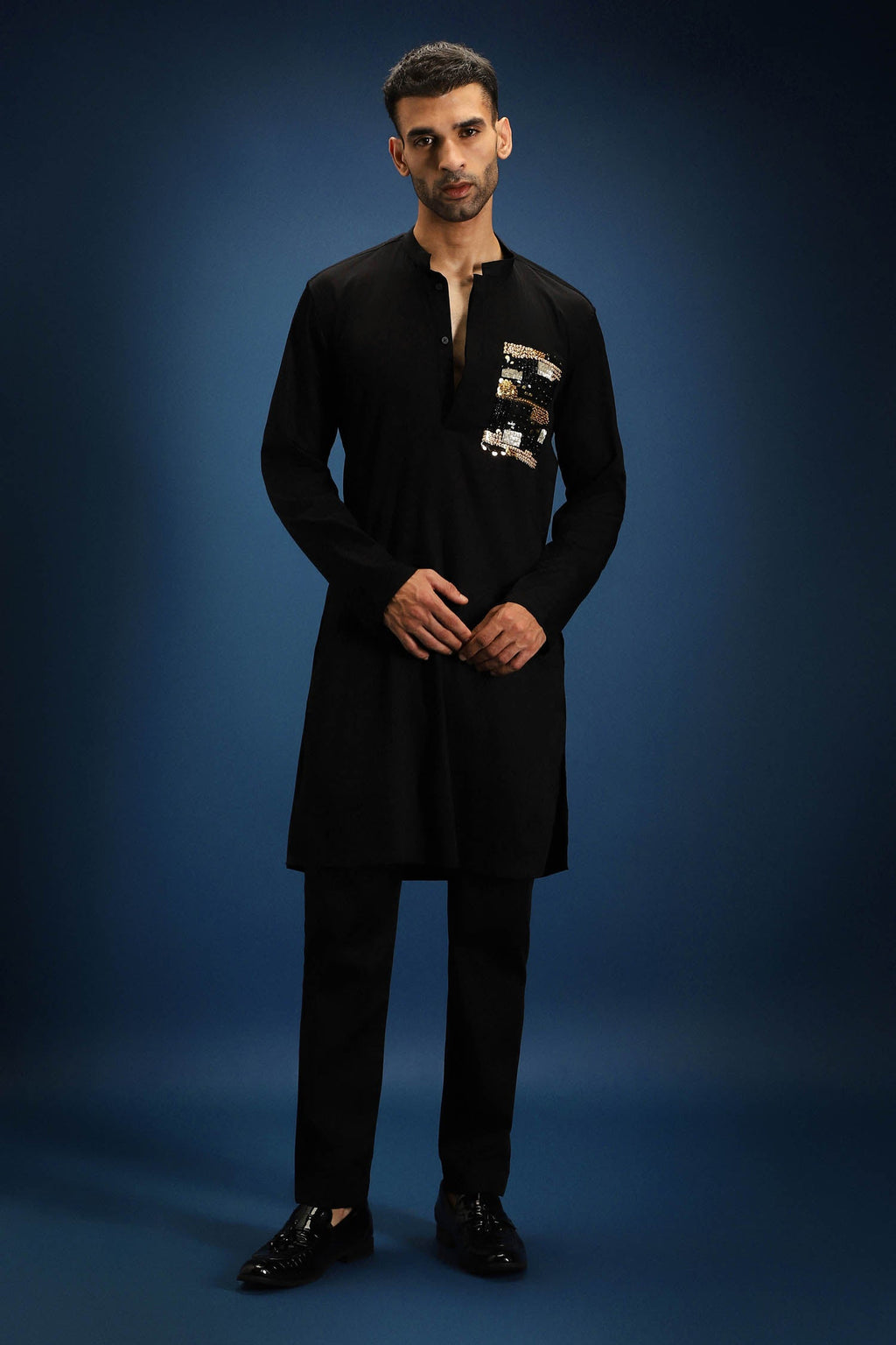 Sequence Kurta - Hand Embroidered Designer Kurta - Black