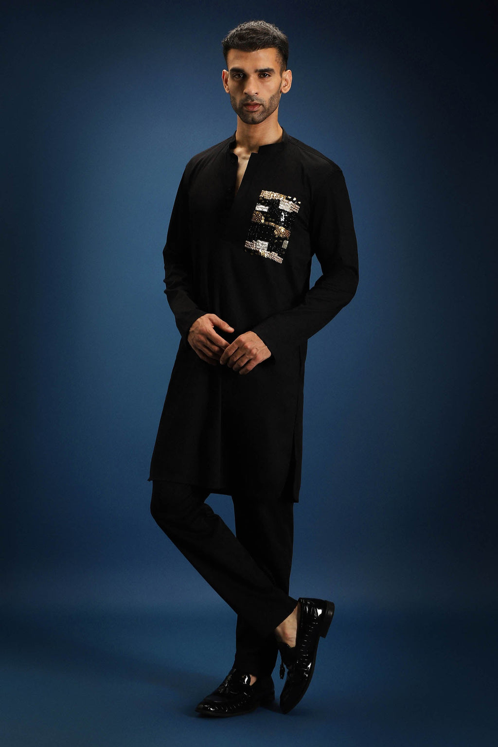 Sequence Kurta - Hand Embroidered Designer Kurta - Black