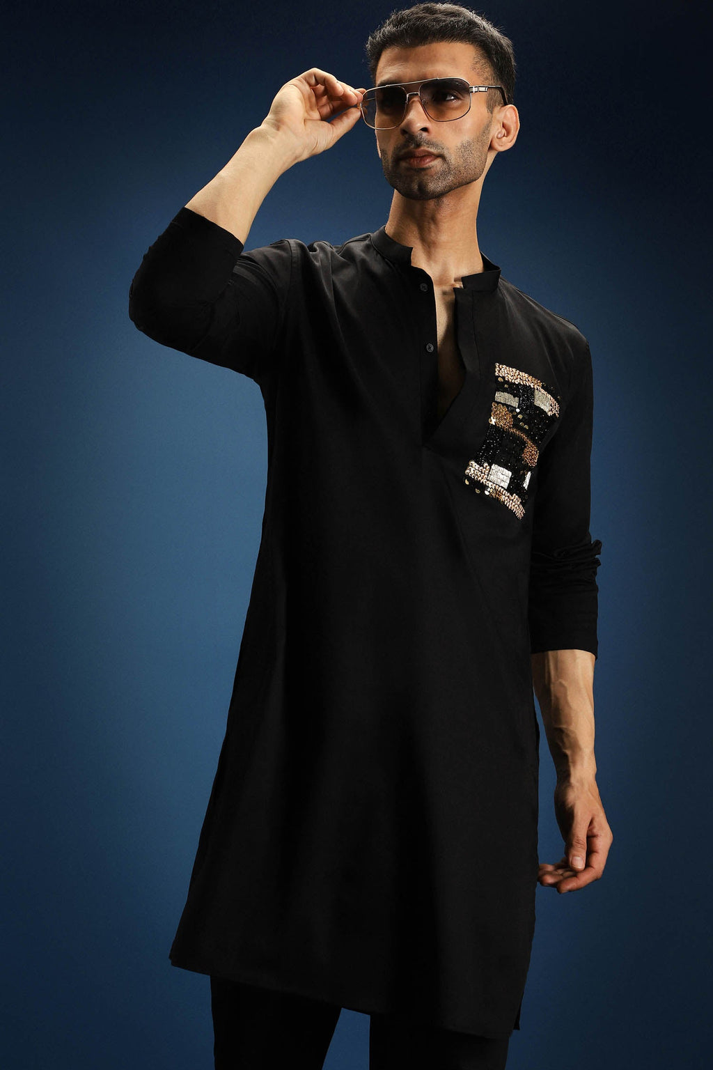 Sequence Kurta - Hand Embroidered Designer Kurta - Black
