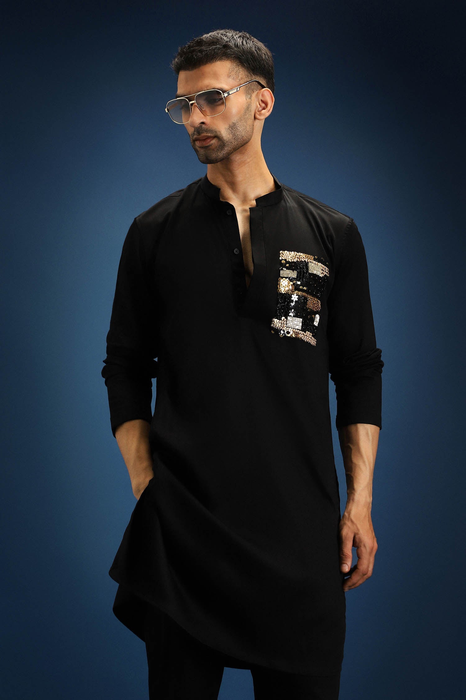 Sequence Kurta - Hand Embroidered Designer Kurta - Black