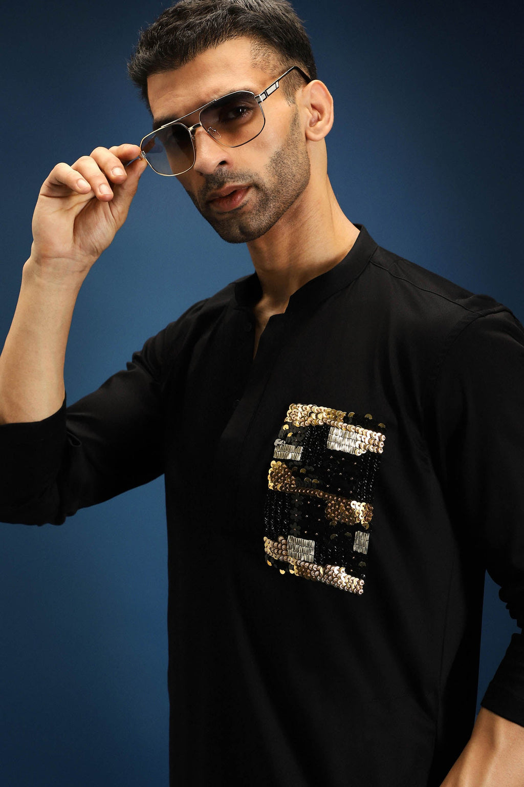 Sequence Kurta - Hand Embroidered Designer Kurta - Black
