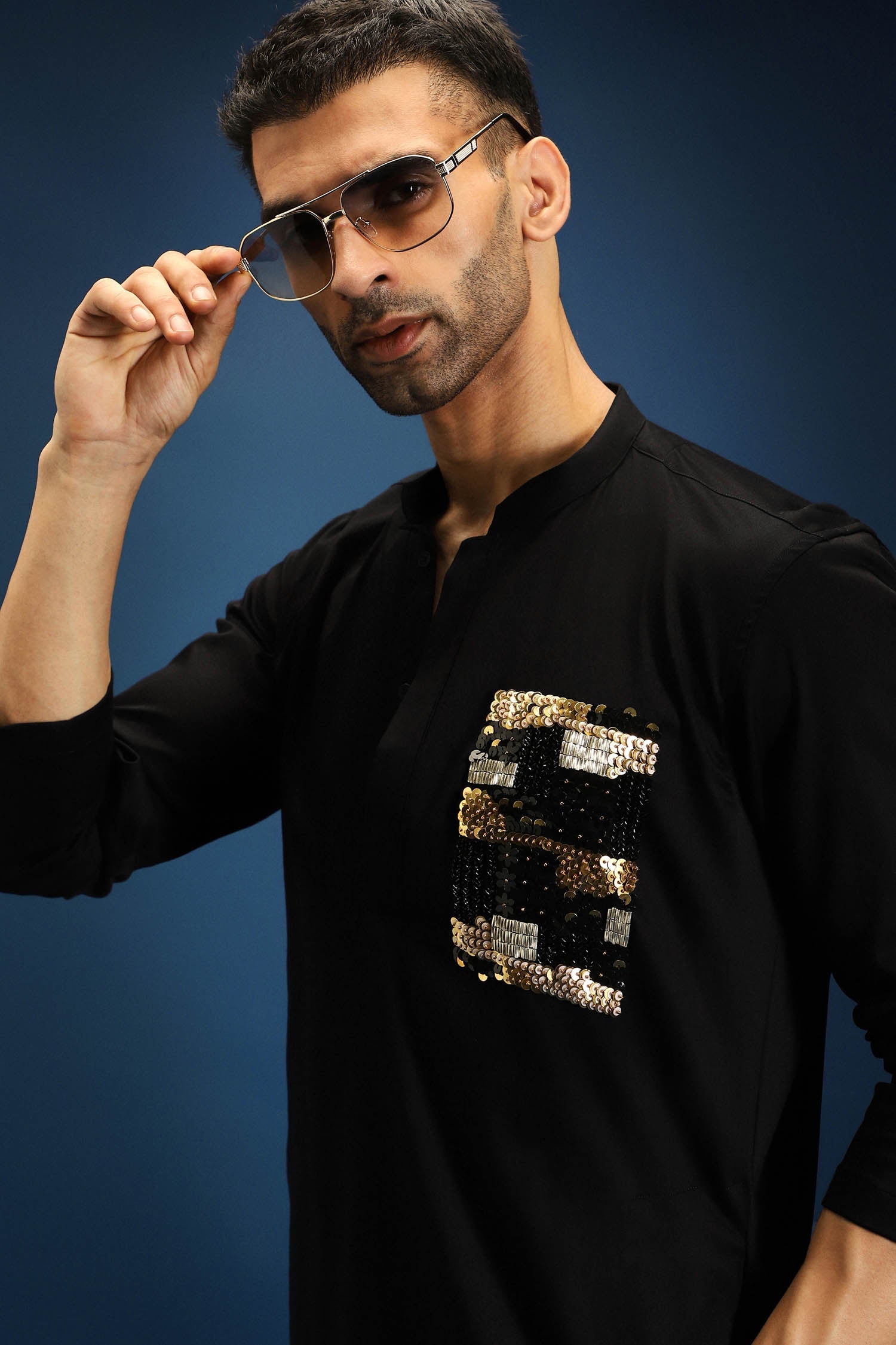 Sequence Kurta - Hand Embroidered Designer Kurta - Black