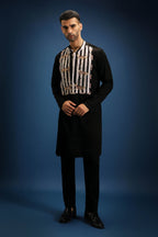 Nocturne Patch Kurta - Hand Embroidered Designer Kurta - Black