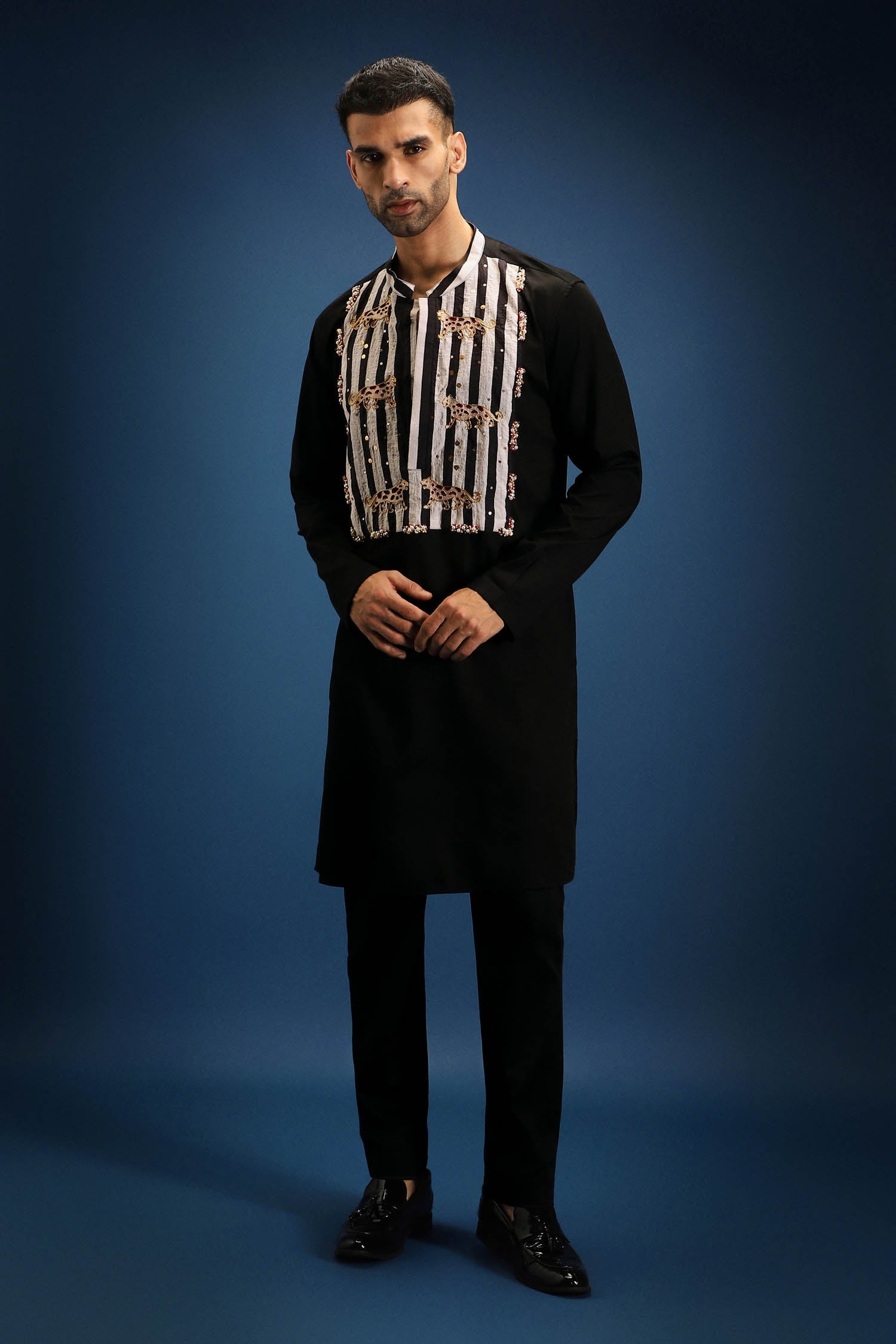 Nocturne Patch Kurta - Hand Embroidered Designer Kurta - Black