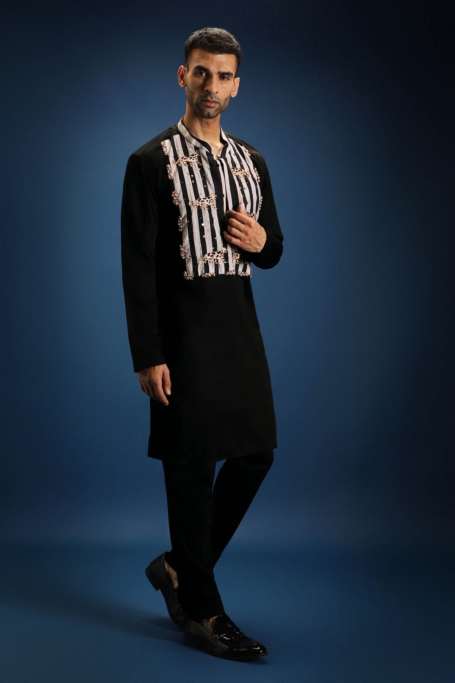 Nocturne Patch Kurta - Hand Embroidered Designer Kurta - Black