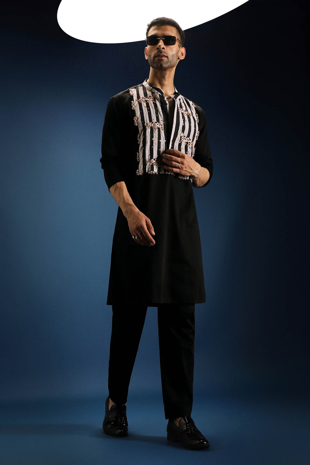 Nocturne Patch Kurta - Hand Embroidered Designer Kurta - Black