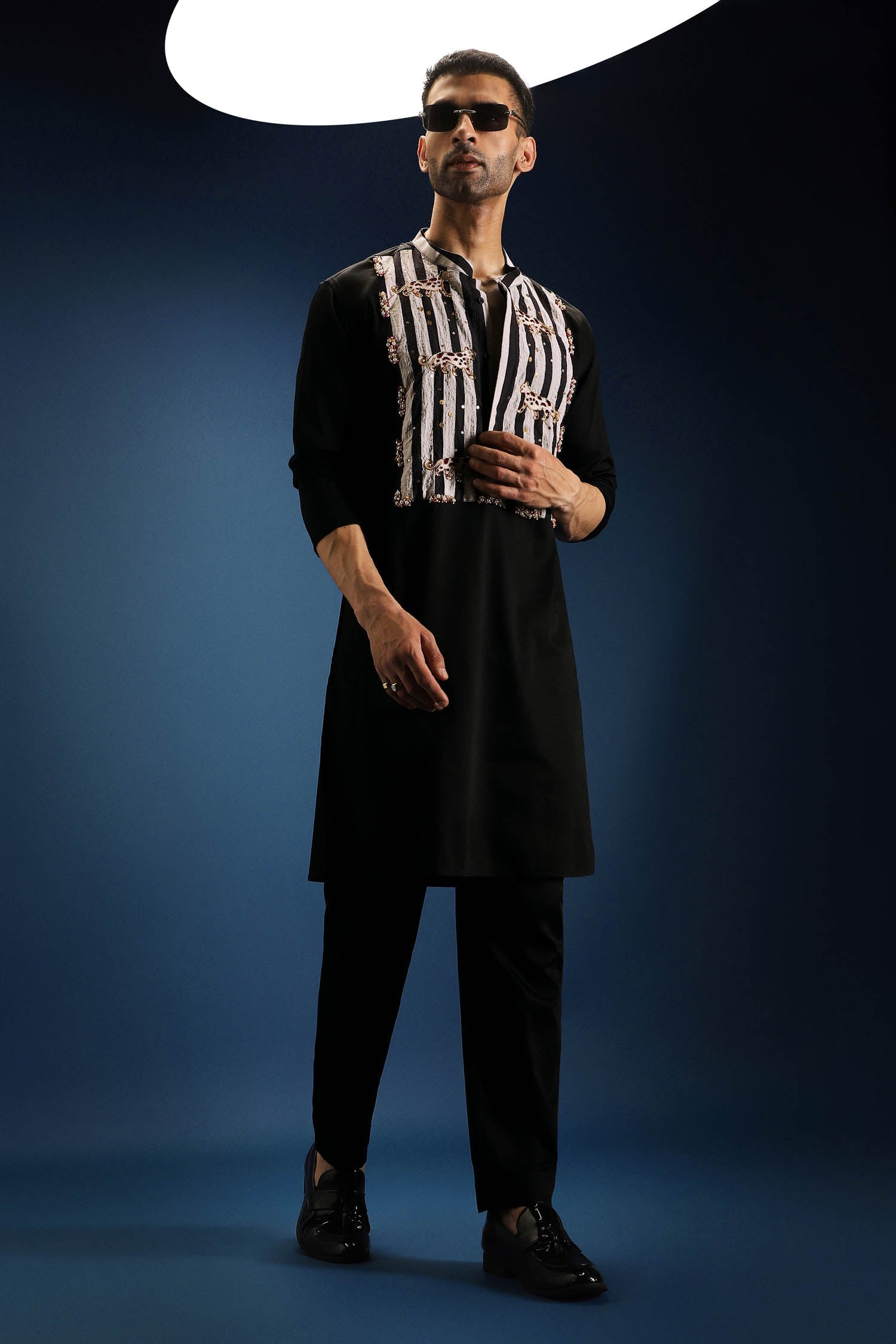 Nocturne Patch Kurta - Hand Embroidered Designer Kurta - Black