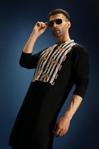 Nocturne Patch Kurta - Hand Embroidered Designer Kurta - Black