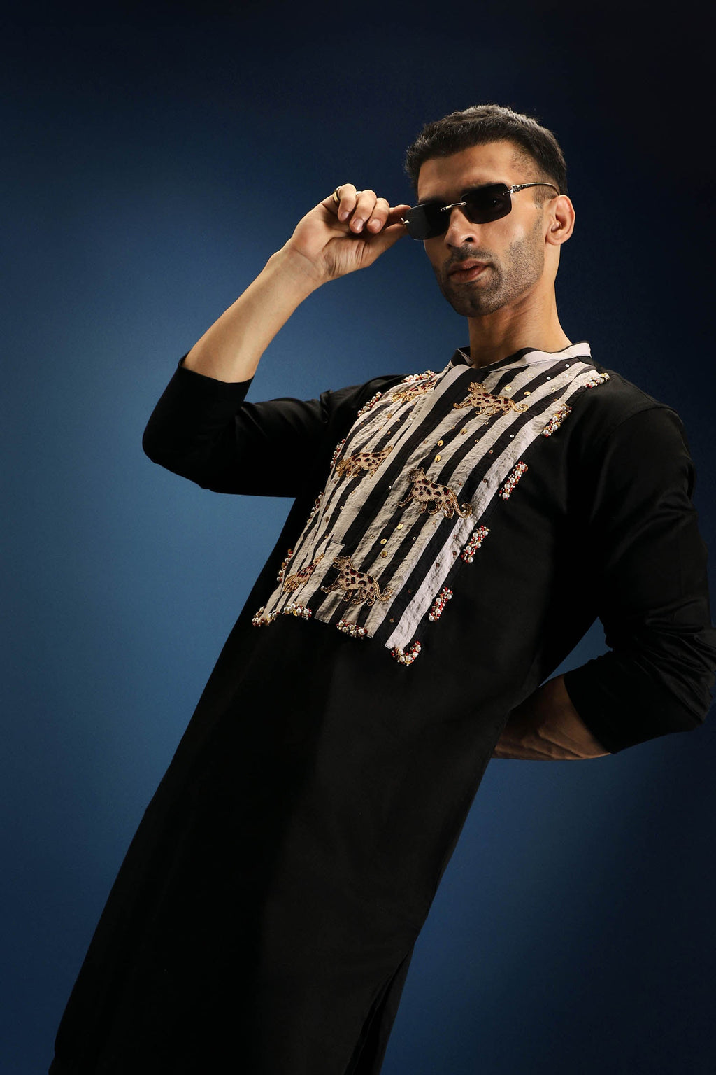 Nocturne Patch Kurta - Hand Embroidered Designer Kurta - Black