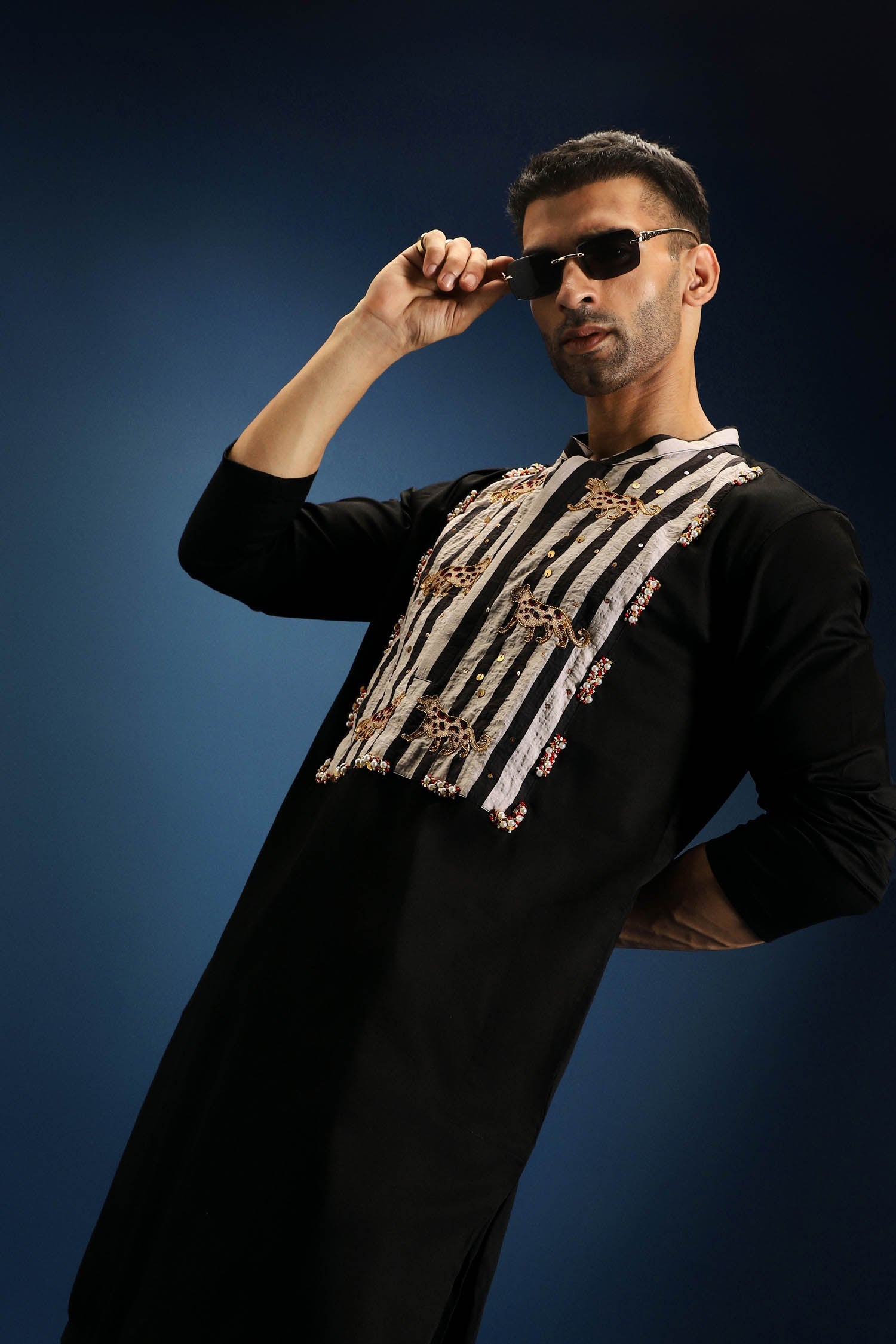 Nocturne Patch Kurta - Hand Embroidered Designer Kurta - Black