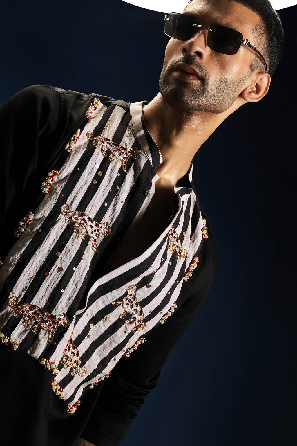 Nocturne Patch Kurta - Hand Embroidered Designer Kurta - Black