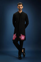 Hibiscus Kurta - Hand Embroidered Designer Kurta - Black