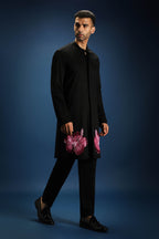 Hibiscus Kurta - Hand Embroidered Designer Kurta - Black