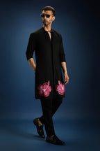 Hibiscus Kurta - Hand Embroidered Designer Kurta - Black