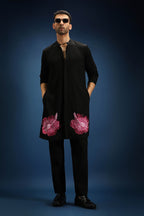Hibiscus Kurta - Hand Embroidered Designer Kurta - Black