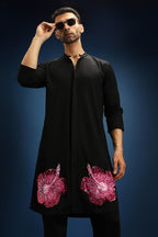Hibiscus Kurta - Hand Embroidered Designer Kurta - Black