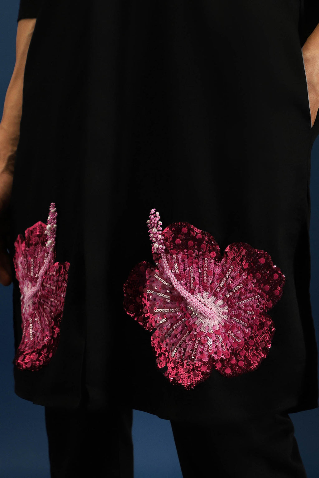 Hibiscus Kurta - Hand Embroidered Designer Kurta - Black