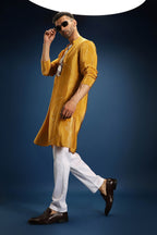 Mustard Doodle Flower Bandhani Kurta - Mustard