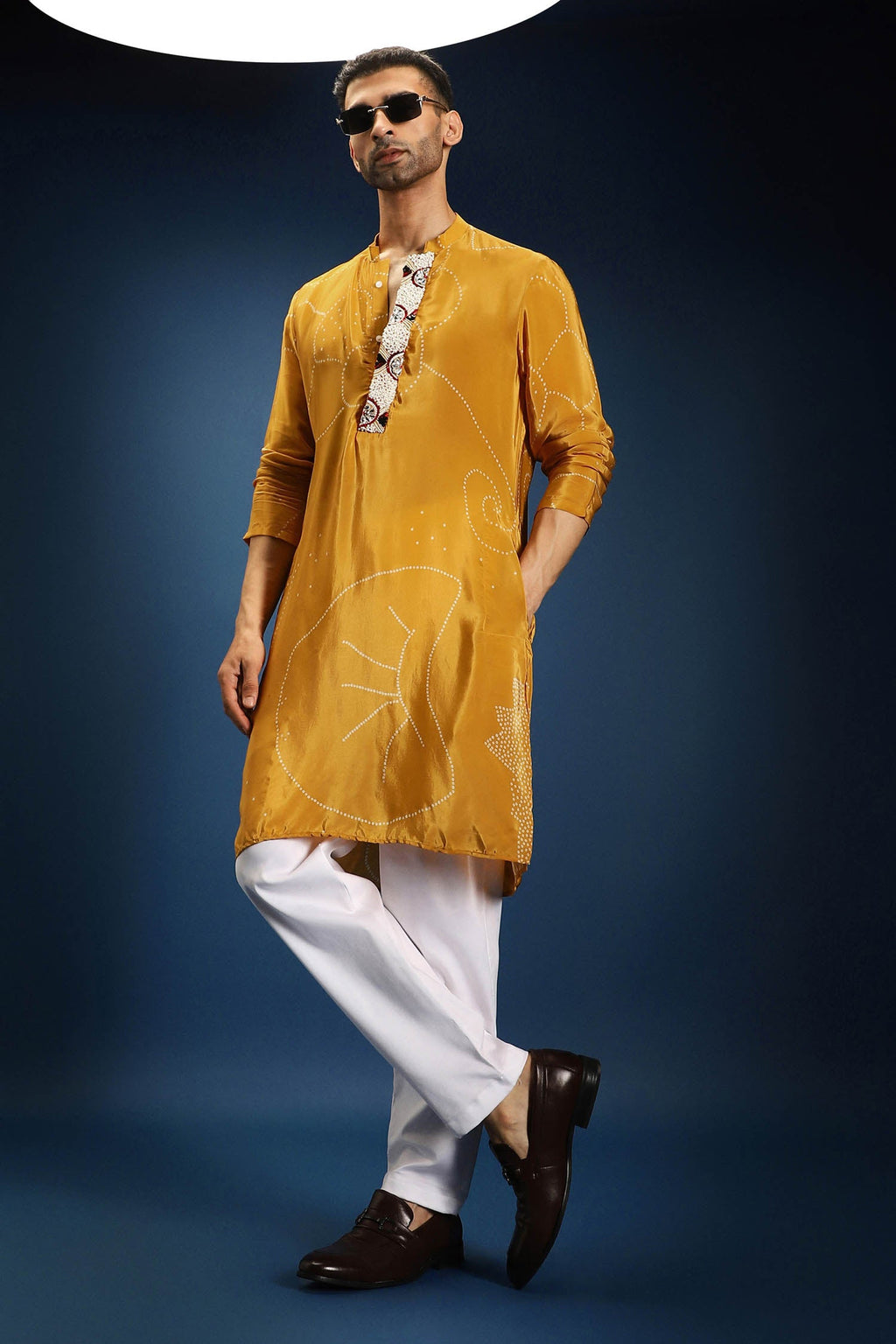 Mustard Doodle Flower Bandhani Kurta - Mustard