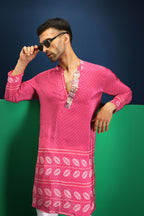 Pink Rai Bandhani Kurta - Pink
