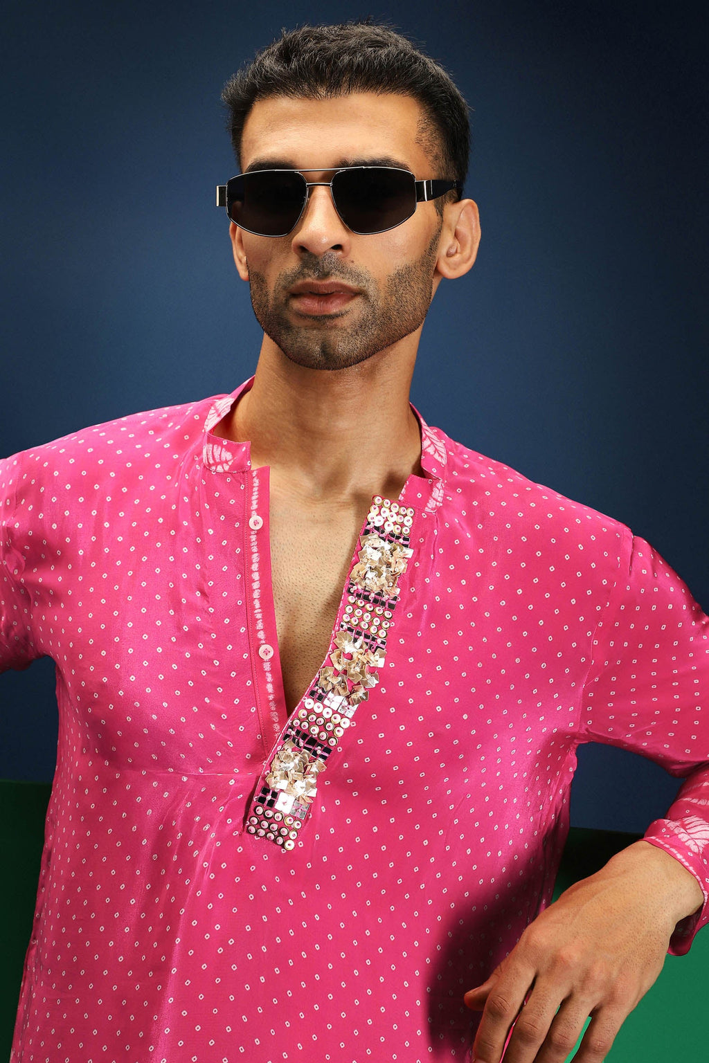 Pink Rai Bandhani Kurta - Pink