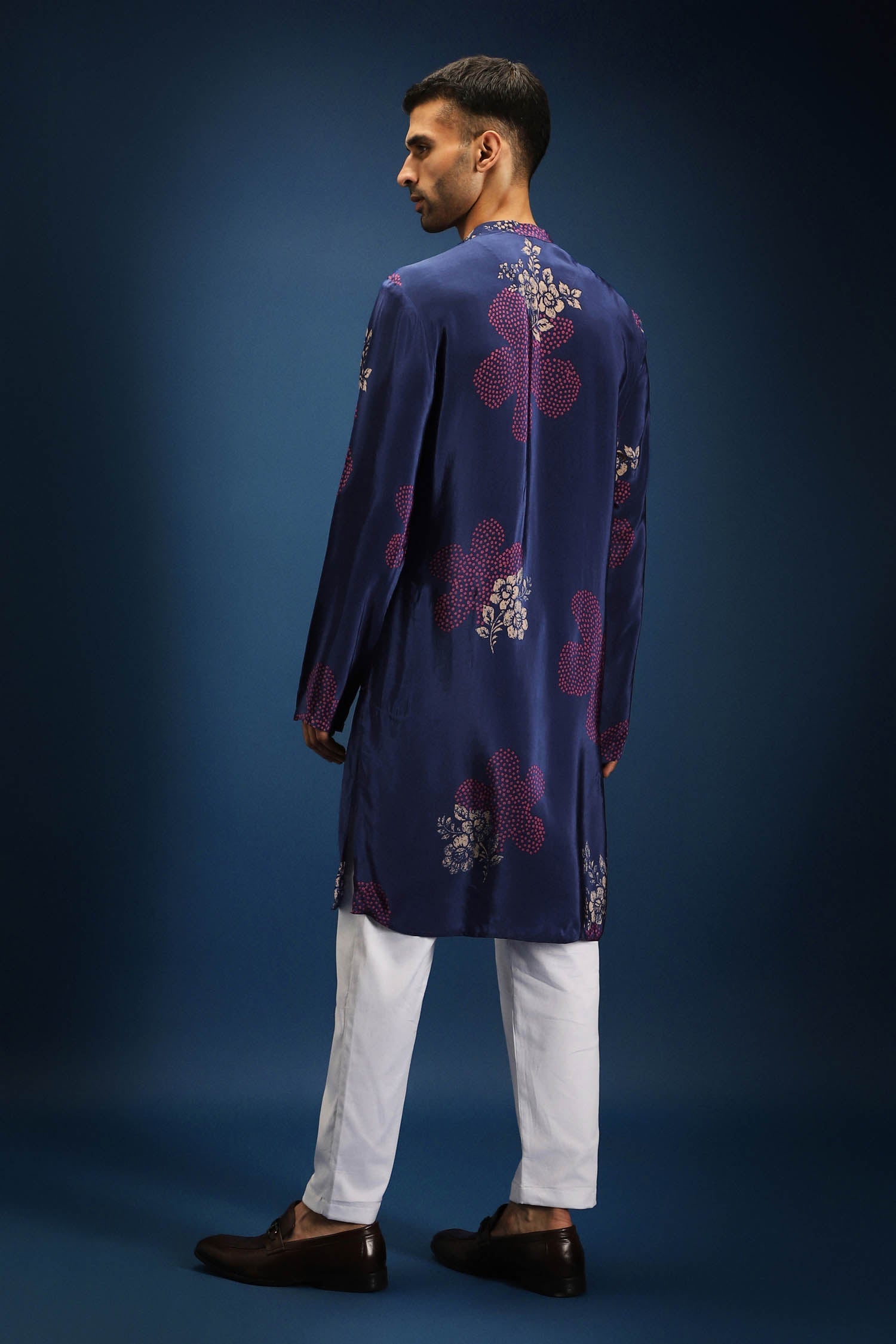 Blue Flower Print Bandhani Kurta - Blue