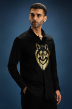 Wolf - Hand Embroidered Designer Shirt - Black