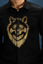 Wolf - Hand Embroidered Designer Shirt - Black